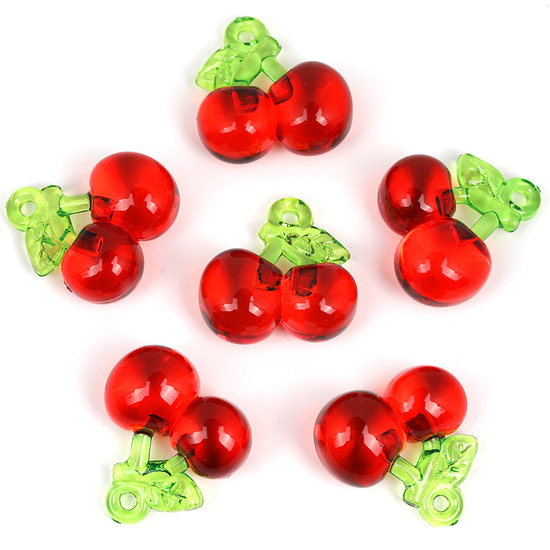 Wholesale  10pcs/pack DIY resin accessories three-dimensional transparent color cherry strawberry pendant with hole keychain bag Jewelry pendant